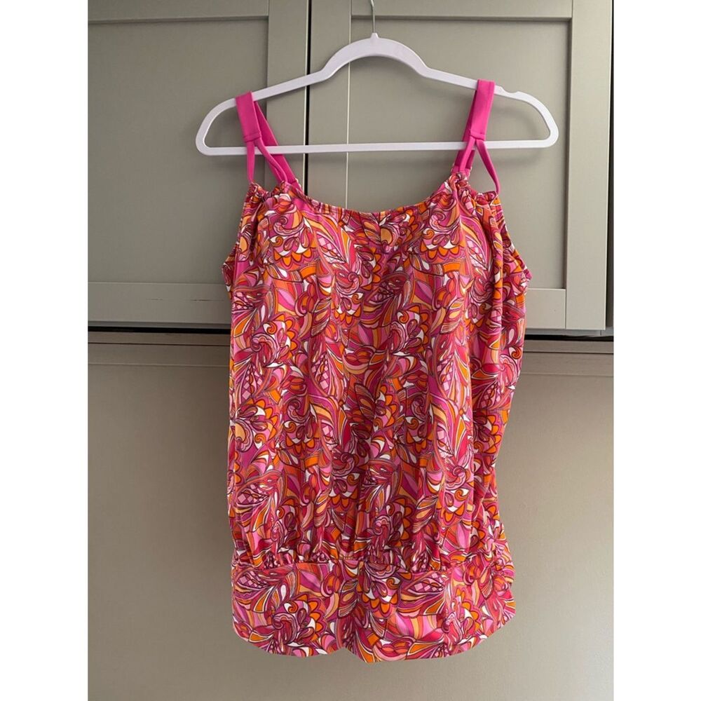 Jantzen 2 piece Bright Pink & Orange Patterned Tank Top Swim Set size 10